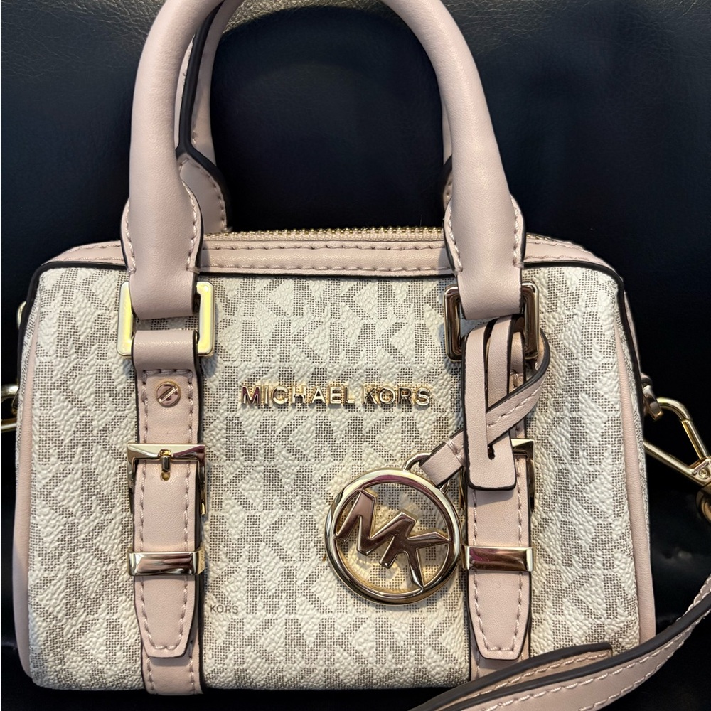 Michael Kors Cream and Gold Mini Bag with Monogram